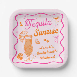 Pink Orange Tequila Sunrise Bachelorette party Paper Plates