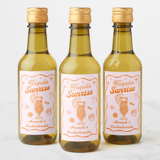 Pink Orange Tequila Sunrise Bachelorette  Wine Label (Bottles)