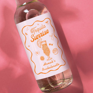 Pink Orange Tequila Sunrise Bachelorette  Wine Label