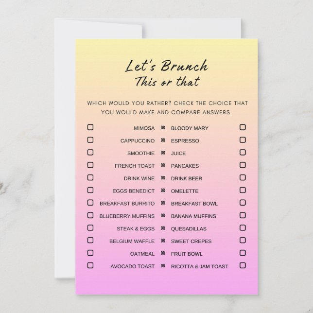 Pink Orange This Or That Brunch Party Game Invitation (Front)