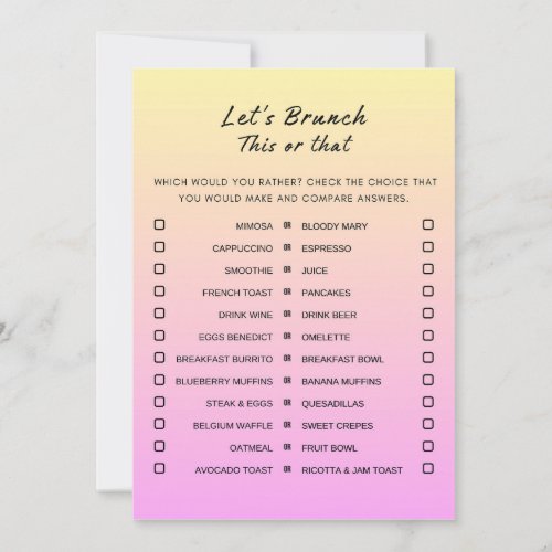 Pink Orange This Or That Brunch Party Game Invitation