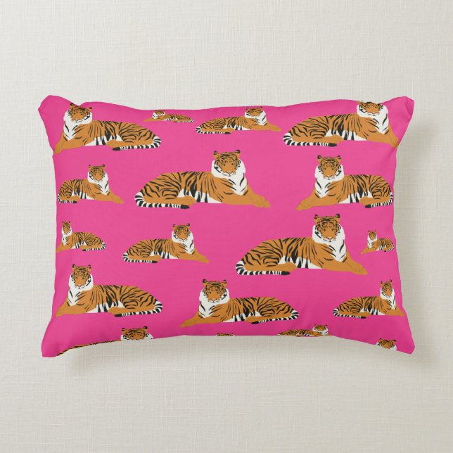 Pink Orange Tiger Animal Pattern  Accent Pillow (Front)