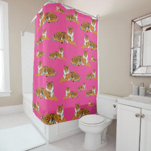 Pink Orange Tiger Animal Pattern Shower Curtain