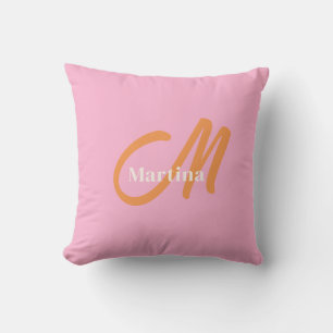 Pink Orange Trendy Monogram Throw Pillow