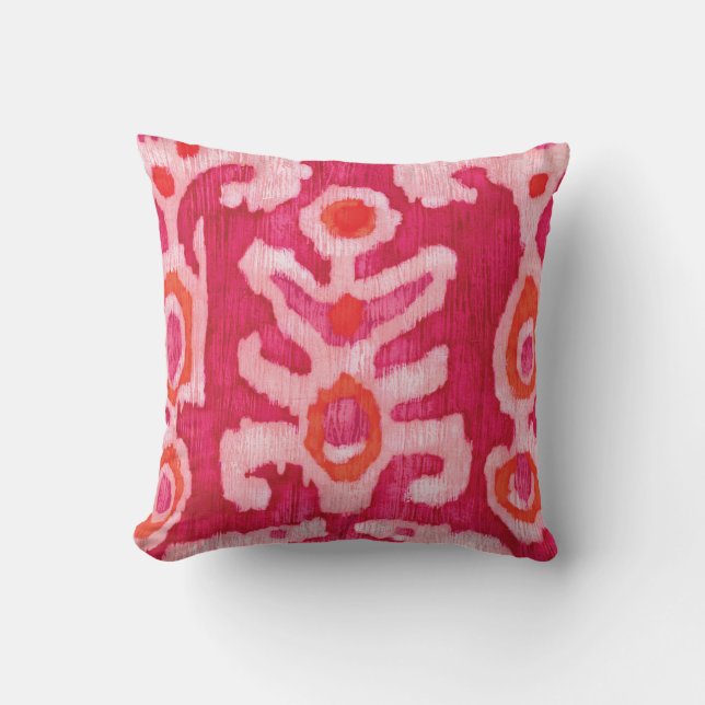 Pink & Orange Tribal Ikat Throw Pillow (Front)