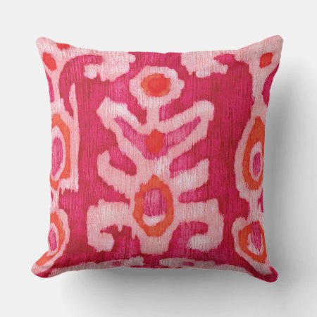 Pink & Orange Tribal Ikat Throw Pillow Large