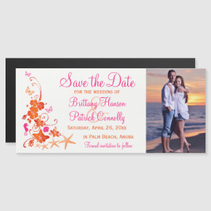 Pink, Orange Tropical Beach Save the Date Magnet
