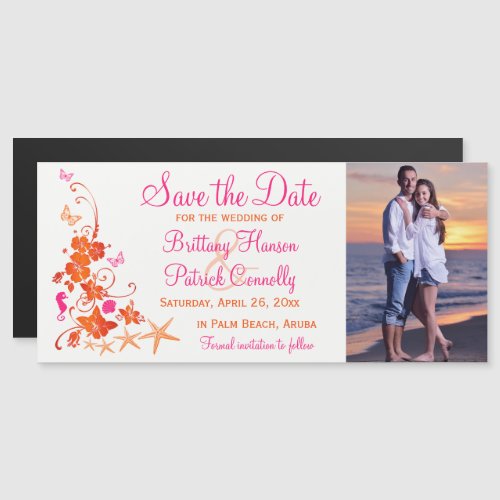 Pink Orange Tropical Beach Save the Date Magnet