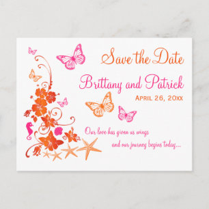 Pink, Orange Tropical Beach Save the Date Postcard
