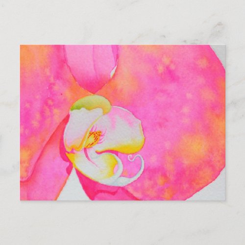 Pink orange tropical floral watercolor pink orchid postcard