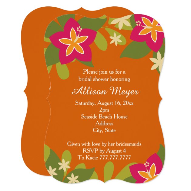 Pink Orange Tropical Hibiscus Flower Bridal Shower Invitation