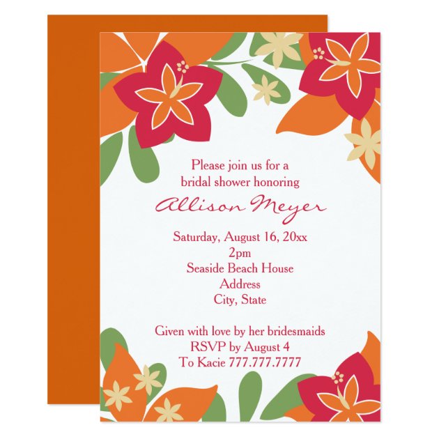 Pink Orange Tropical Hibiscus Flower Bridal Shower Invitation