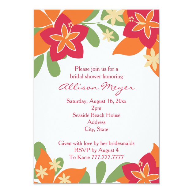 Pink Orange Tropical Hibiscus Flower Bridal Shower Invitation