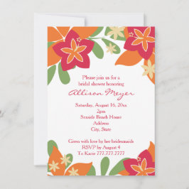 Pink Orange Tropical Hibiscus Flower Bridal Shower Invitation