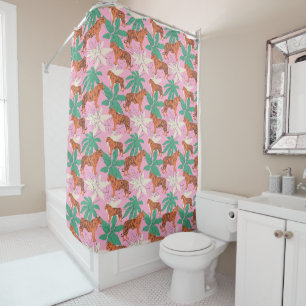 Pink Orange Tropical Tiger Jungle Maximalist Decor Shower Curtain
