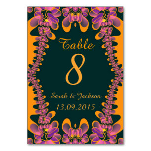 Pink Orange Tropical Wedding Table Number Card