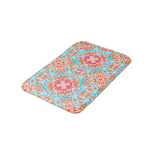 Pink Orange Turquoise Retro Chic Mosaic Pattern Bath Mat