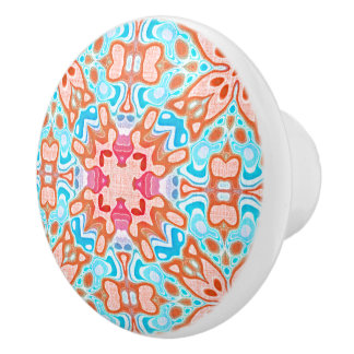 Pink Orange Turquoise Retro Chic Mosaic Pattern Ceramic Knob