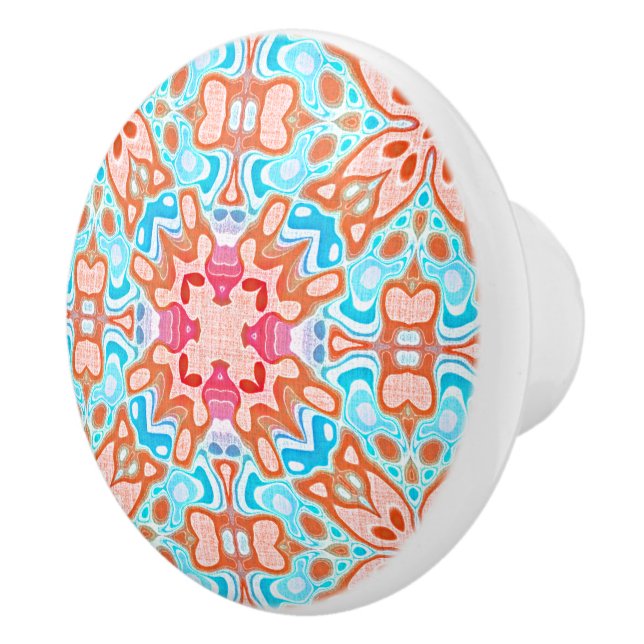 Pink Orange Turquoise Retro Chic Mosaic Pattern Ceramic Knob (Right)