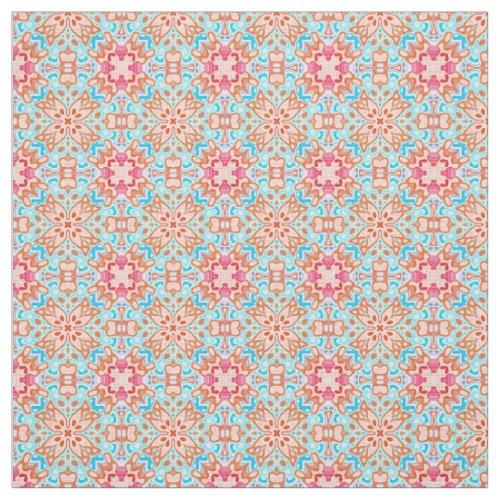 Pink Orange Turquoise Retro Chic Mosaic Pattern Fabric