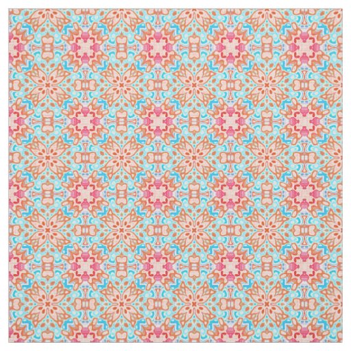 Pink Orange Turquoise Retro Chic Mosaic Pattern Fabric