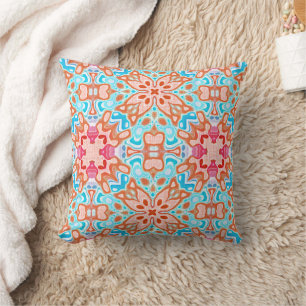 Pink Orange Turquoise Retro Chic Mosaic Pattern Throw Pillow