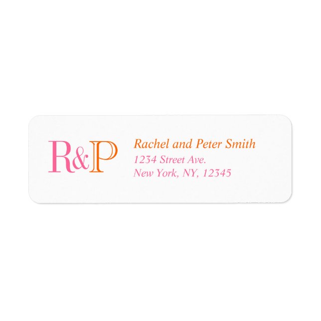 Pink Orange Two Monogram Return Address Labels (Front)