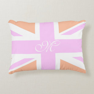 Pink & Orange UK Flag / Union Jack   Monogram Accent Pillow