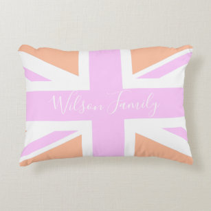 Pink & Orange UK Flag / Union Jack   Personalised Accent Pillow