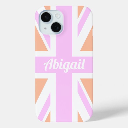 Pink  Orange UK Flag  Union Jack  Personalised iPhone 15 Case