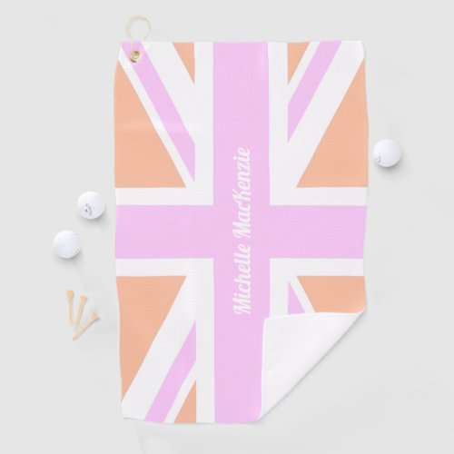 Pink  Orange UK Flag  Union Jack  Personalised Golf Towel