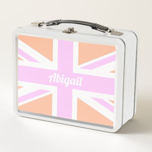 Pink  Orange UK Flag  Union Jack  Personalised Metal Lunch Box