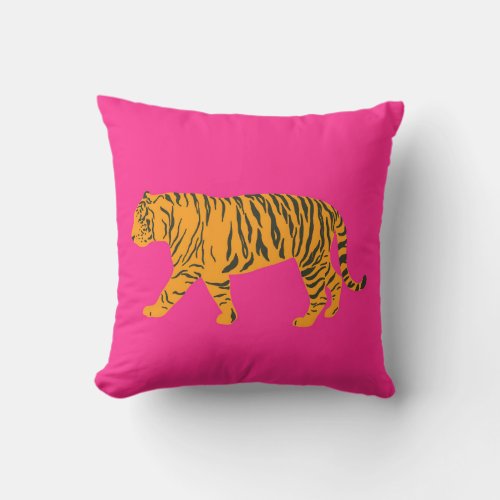 Pink Orange Vibrant Bright Tiger  Throw Pillow