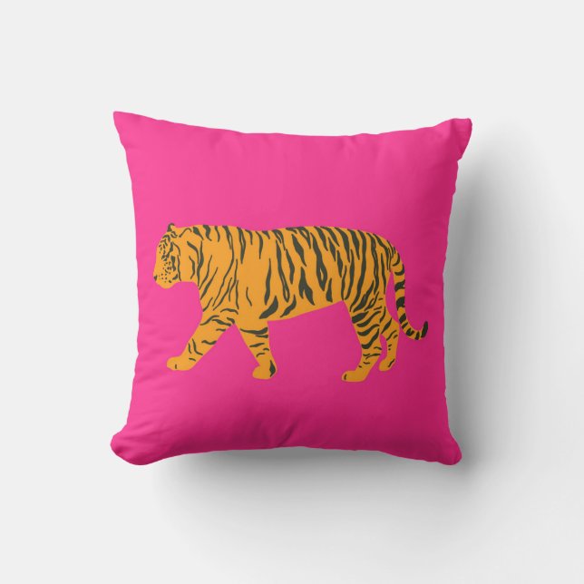 Pink Orange Vibrant Bright Tiger  Throw Pillow (Front)