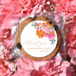 Pink Orange Vibrant Floral Bridal Shower Thank You Classic Round Sticker<br><div class="desc">Express gratitude to your guests with these elegant stickers,  featuring vibrant floral & custom text of your choice. Easily add your own details by clicking on the "personalize" option.</div>