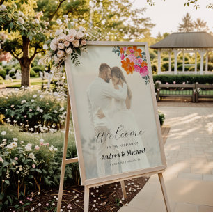 Pink Orange Vibrant Floral Garden Wedding Welcome Foam Board