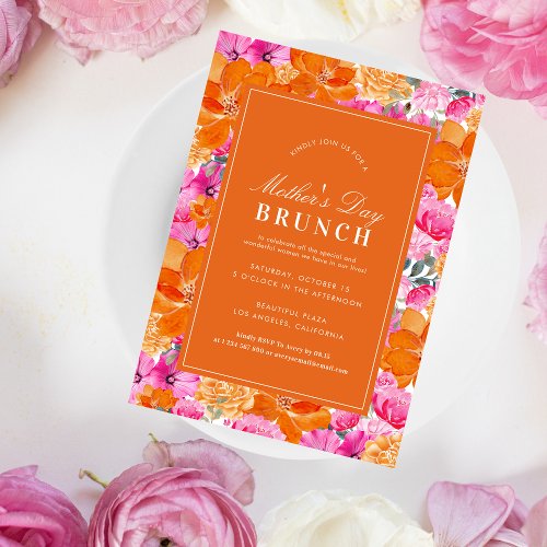 Pink Orange Vibrant Garden Mothers Day Brunch Invitation