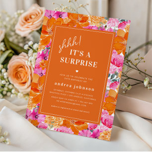 Pink Orange Vibrant Garden Surprise Birthday Party Invitation