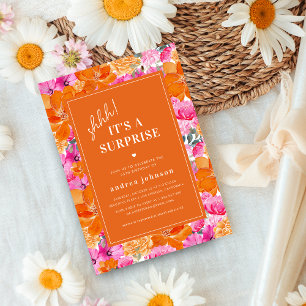 Pink Orange Vibrant Garden Surprise Birthday Party Invitation