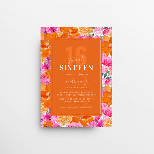 Pink Orange Vibrant Garden Sweet 16 Birthday Party Invitation