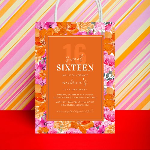 Pink Orange Vibrant Garden Sweet 16 Birthday Party Invitation