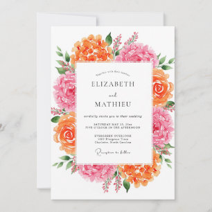 Pink Orange Vibrant Spring Wedding Invitation