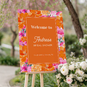 Pink Orange Vibrant Summer Bridal Shower Welcome Foam Board