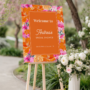 Pink Orange Vibrant Summer Bridal Shower Welcome Foam Board