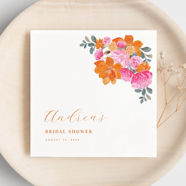 Pink & Orange Vibrant Summer Floral Bridal Shower  Napkins (Creator Uploaded)