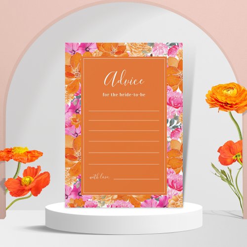 Pink  Orange Vibrant Summer Garden Bridal Shower Advice Card