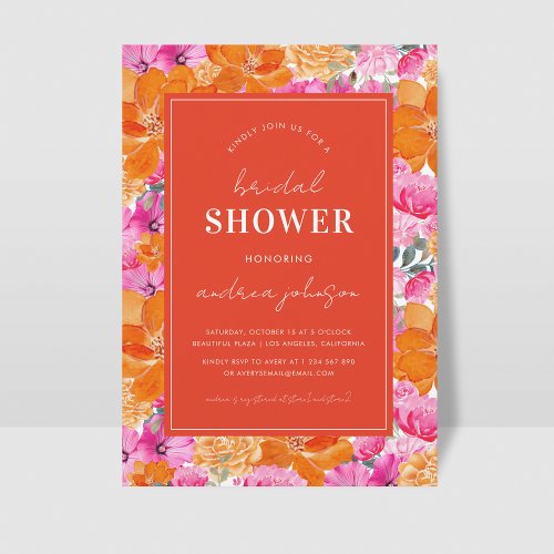 Pink Orange Vibrant Summer Garden Bridal Shower Invitation