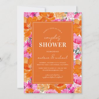Pink & Orange Vibrant Summer Garden Couples Shower Invitation | Zazzle