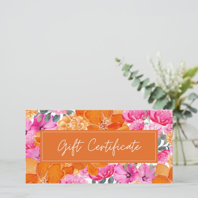Pink Orange Vibrant Summer Garden Gift Certificate (Standing Front)