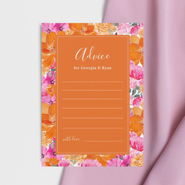 Pink & Orange Vibrant Summer Garden Wedding Advice Card (Creator Uploaded)